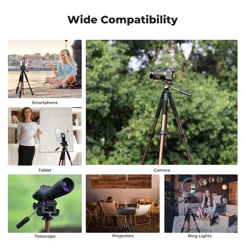 K&F Concept Camera Tripod, 75" Lightweight Portable Travel Outdoor DSLR Tripods for Camera Phone Video Recording Tripod Stand, Cellphone Clip for Smartphone Live Streaming Vlog, Dark Grey in Saudi Arabia