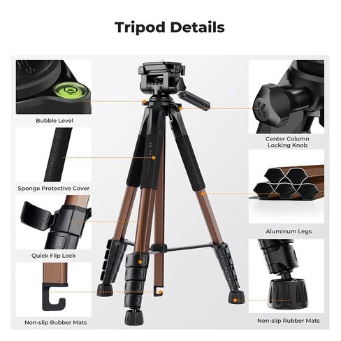 K&F Concept Camera Tripod, 75" Lightweight Portable Travel Outdoor DSLR Tripods for Camera Phone Video Recording Tripod Stand, Cellphone Clip for Smartphone Live Streaming Vlog, Dark Grey in Saudi Arabia