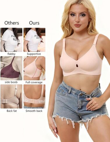 Wireless Seamless T-Shirt Bra for Women –Full Coverage Comfort Bralette, Padded Push Up Everyday Bra, Jacquard Fabric in Saudi Arabia