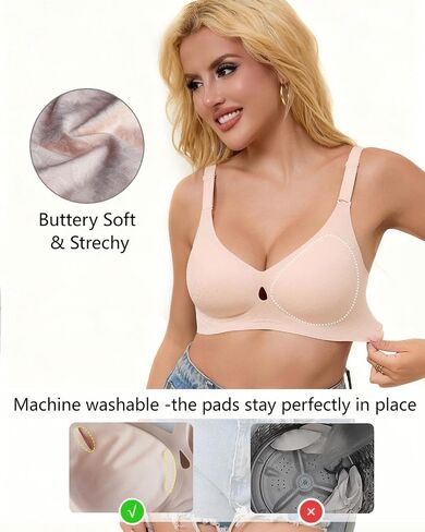 Wireless Seamless T-Shirt Bra for Women –Full Coverage Comfort Bralette, Padded Push Up Everyday Bra, Jacquard Fabric in Saudi Arabia