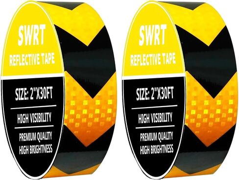 SWRT 2 بوصة × 160 قدم شريط عاكس في الهواء الطلق مقاوم للماء أسود وأصفر شريط عاكس شديد التحمل لاصق قوي خطر تحذير السلامة شريط عاكس شريط واضح للمقطورة in Kuwait