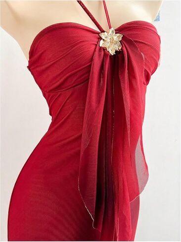 GORGLITTER Women's Metallic Floral Ombre Cocktail Maxi Dresses Halter Sunset Fishtail Bodycon Long Dress in Kuwait