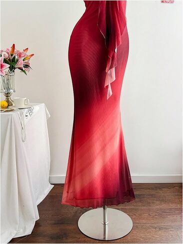 GORGLITTER Women's Metallic Floral Ombre Cocktail Maxi Dresses Halter Sunset Fishtail Bodycon Long Dress in Kuwait