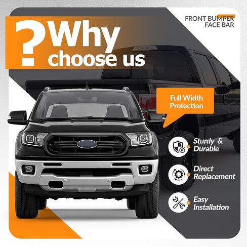 شريط وجه المصد الأمامي من KUAFU متوافق مع 2019-2023 Ford Ranger Lariat، XL، XLT مع فتحة ضوء الضباب لاستبدال FO1002436، LB3Z17757BAPTM فولاذ مطلي بمسحوق 3 قطع - أسود in Saudi Arabia