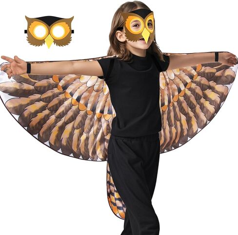 Double-Sided Bird Wings Costume and Mask for Kids Eagle Owl Dress Up Clothes Toys Halloween Birthday Gifts for Girls Boys 3+ in Saudi Arabia