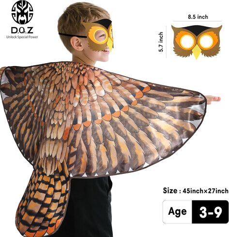 Double-Sided Bird Wings Costume and Mask for Kids Eagle Owl Dress Up Clothes Toys Halloween Birthday Gifts for Girls Boys 3+ in Saudi Arabia