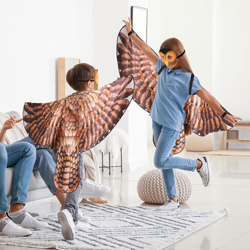 Double-Sided Bird Wings Costume and Mask for Kids Eagle Owl Dress Up Clothes Toys Halloween Birthday Gifts for Girls Boys 3+ in Saudi Arabia
