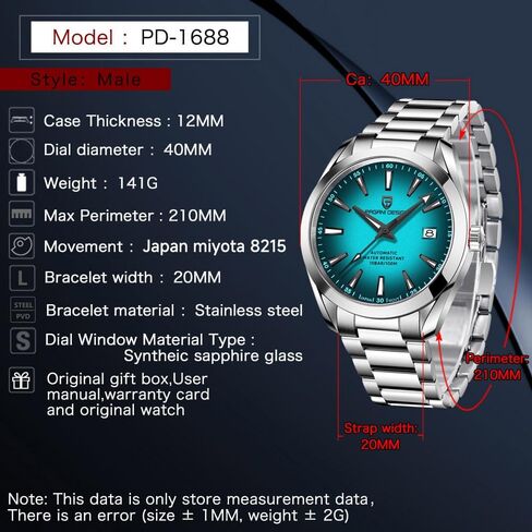 ساعة باجاني ديزاين للرجال أوتوماتيكية بحركة يابانية | حافظة من الفولاذ المقاوم للصدأ مقاس 40 مم | زجاج ياقوتي | 100 متر مقاوم للماء | ساعة رياضية فاخرة للأعمال للرجال in Kuwait