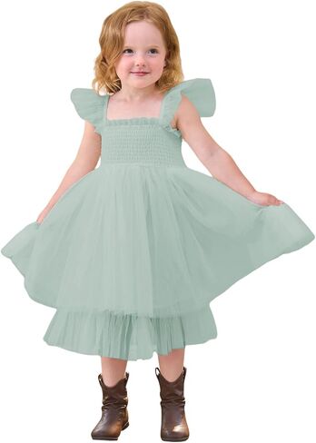 Flower Girls Dress for Wedding Boho Toddler Girls Ruffle Tulle Elegant with Sleeves Garden Party Beach Holiday in Kuwait