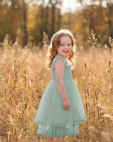Flower Girls Dress for Wedding Boho Toddler Girls Ruffle Tulle Elegant with Sleeves Garden Party Beach Holiday in Kuwait