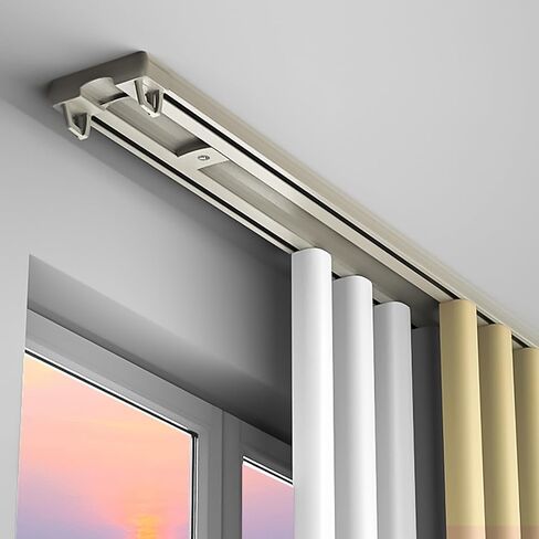 Heavy-Duty Aluminum Curtains Rail System, Silent Double Curtain Track Ceiling Mounted with Curtain crossover, Track for Bedroom, Living Room, Windows, Room Divider, Easy Install(White,3m(9.8ft)) in Saudi Arabia