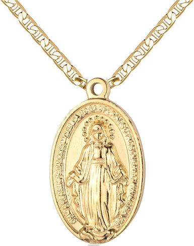 DouuYuhet 18K Gold Plated Flat Mariner/Marina, 3MM Chain Necklace With Virgin Mary Guadalupe Charm Pendant Christian Jewelry in Saudi Arabia