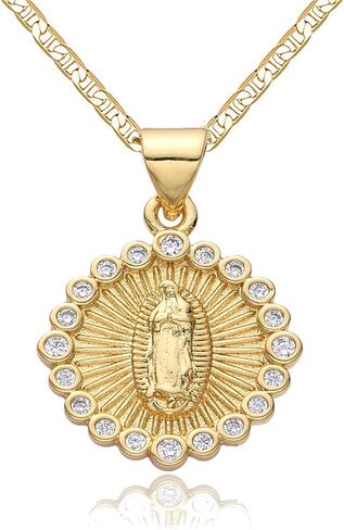 DouuYuhet 18K Gold Plated Flat Mariner/Marina, 3MM Chain Necklace With Virgin Mary Guadalupe Charm Pendant Christian Jewelry in Saudi Arabia