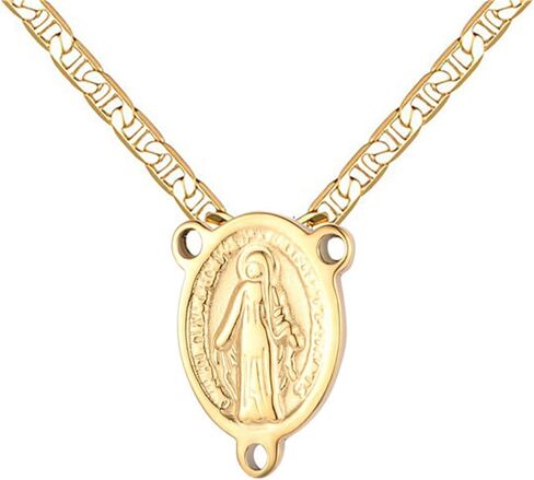 DouuYuhet 18K Gold Plated Flat Mariner/Marina, 3MM Chain Necklace With Virgin Mary Guadalupe Charm Pendant Christian Jewelry in Saudi Arabia