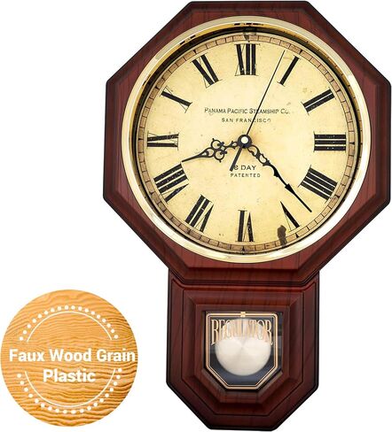 JUSTIME Traditional Schoolhouse Classic Vintage Arabic Regulator Wall Clock, Chiming Wall Clocks with Pendulum & Westminster Chime Hourly, Schoolhouse Wall Decor Battery Operated (Red Mahogany) in Saudi Arabia