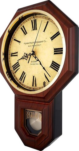 JUSTIME Traditional Schoolhouse Classic Vintage Arabic Regulator Wall Clock, Chiming Wall Clocks with Pendulum & Westminster Chime Hourly, Schoolhouse Wall Decor Battery Operated (Red Mahogany) in Saudi Arabia