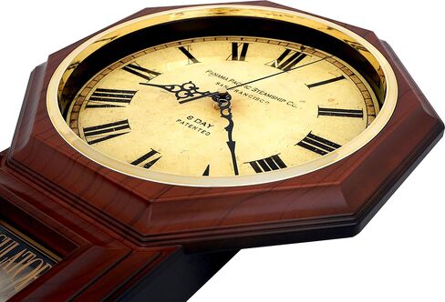 JUSTIME Traditional Schoolhouse Classic Vintage Arabic Regulator Wall Clock, Chiming Wall Clocks with Pendulum & Westminster Chime Hourly, Schoolhouse Wall Decor Battery Operated (Red Mahogany) in Saudi Arabia
