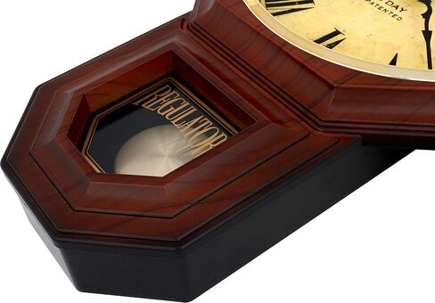 JUSTIME Traditional Schoolhouse Classic Vintage Arabic Regulator Wall Clock, Chiming Wall Clocks with Pendulum & Westminster Chime Hourly, Schoolhouse Wall Decor Battery Operated (Red Mahogany) in Saudi Arabia