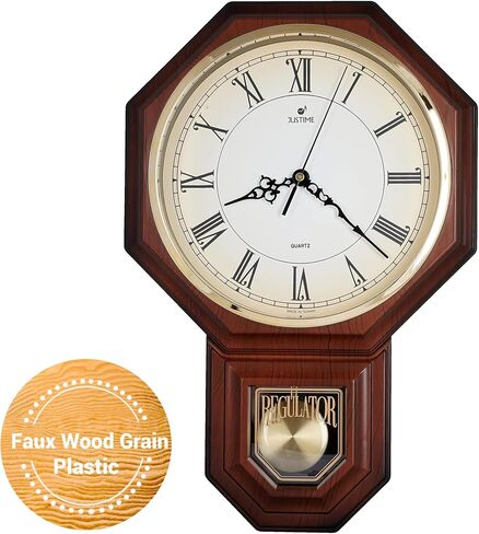 JUSTIME Traditional Schoolhouse Classic Vintage Arabic Regulator Wall Clock, Chiming Wall Clocks with Pendulum & Westminster Chime Hourly, Schoolhouse Wall Decor Battery Operated (Red Mahogany) in Saudi Arabia