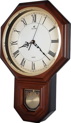JUSTIME Traditional Schoolhouse Classic Vintage Arabic Regulator Wall Clock, Chiming Wall Clocks with Pendulum & Westminster Chime Hourly, Schoolhouse Wall Decor Battery Operated (Red Mahogany) in Saudi Arabia