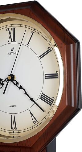 JUSTIME Traditional Schoolhouse Classic Vintage Arabic Regulator Wall Clock, Chiming Wall Clocks with Pendulum & Westminster Chime Hourly, Schoolhouse Wall Decor Battery Operated (Red Mahogany) in Saudi Arabia