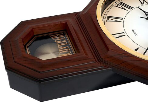 JUSTIME Traditional Schoolhouse Classic Vintage Arabic Regulator Wall Clock, Chiming Wall Clocks with Pendulum & Westminster Chime Hourly, Schoolhouse Wall Decor Battery Operated (Red Mahogany) in Saudi Arabia