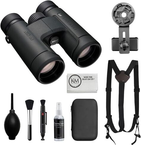 Nikon Prostaff P7 8x30 مناظير مجمعة مع حزام تسخير + مجموعة تنظيف ديلوكس + الهاتف الذكي إلى محول مجهر + قطعة قماش لتنظيف الألياف الدقيقة (5 عناصر) in Saudi Arabia