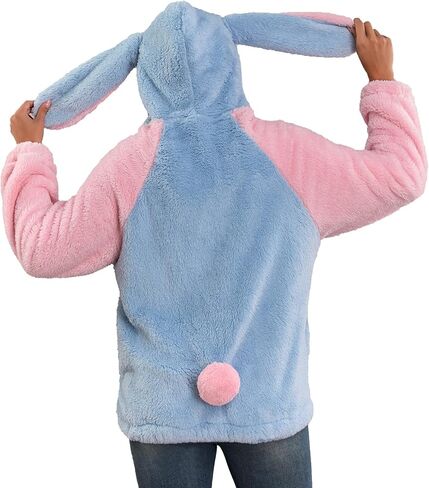 acdiac Kawaii Animal Hoodie Bunny/Bear Ear Hoodies Tops For Women Fluffy Rabbit Sweater Zip Jacket Coats in Kuwait