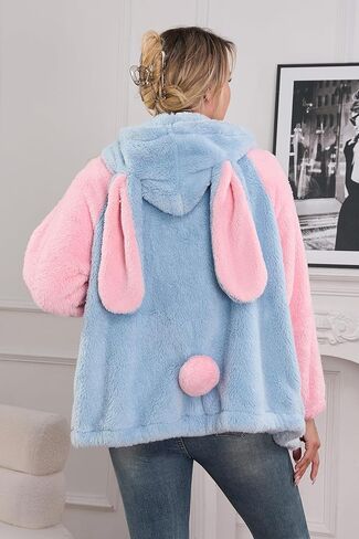 acdiac Kawaii Animal Hoodie Bunny/Bear Ear Hoodies Tops For Women Fluffy Rabbit Sweater Zip Jacket Coats in Kuwait