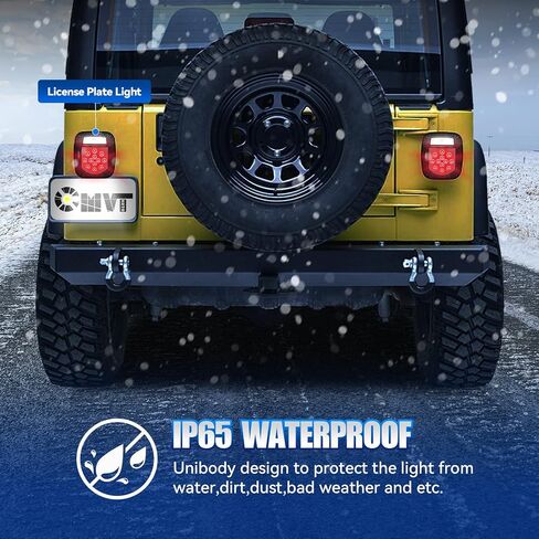 مصابيح خلفية بديلة LED عالمية لسيارة جيب رانجلر TJ YJ CJ JK، شريط عدسة أحمر، توقف الفرامل المربعة، إشارة عكسية مع مجموعة مصباح لوحة الترخيص، قطعتان in Kuwait