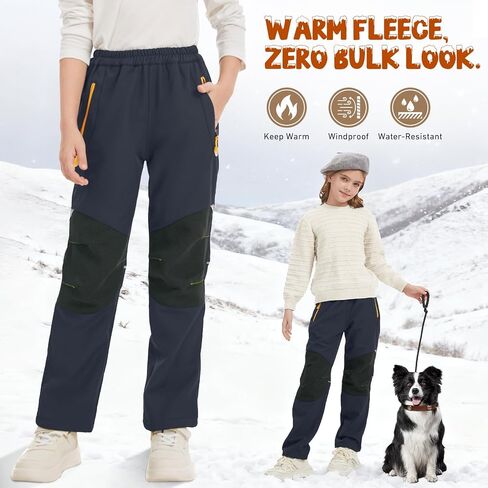 Waterproof Snow Pants for Kids Boys Girls, Winter Insulated Ski Trousers Fleece Lining, Elastic Waist Softshell Hiking Pants in Saudi Arabia