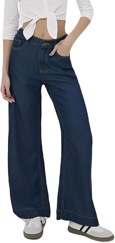 Wide Leg Sweatpant Jeans Woman Pull on High Waisted Baggy Loose Trendy Denim Pants in Saudi Arabia