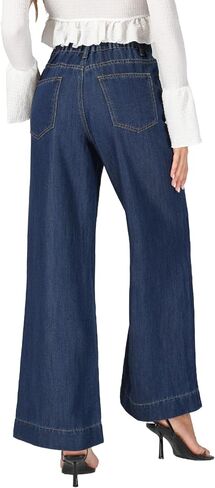 Wide Leg Sweatpant Jeans Woman Pull on High Waisted Baggy Loose Trendy Denim Pants in Saudi Arabia