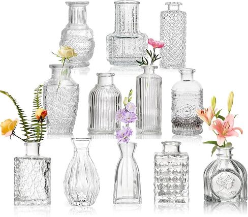Glass Bud Vase Set of 12 Pcs, Small Glass Vases for Flowers, Vintage Vases for Centerpieces, Small Flower Design for Centerpieces Wedding Decorations Home Flower Party Decor in Saudi Arabia