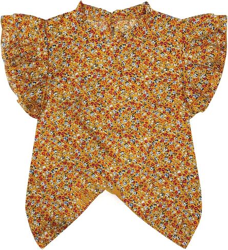 قمصان SHENHE النسائية Ditsy Floral Boho Tops كشكش وأكمام قصيرة ورقبة وهمية بلوزة صيفية غير رسمية in Kuwait