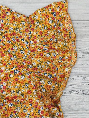 قمصان SHENHE النسائية Ditsy Floral Boho Tops كشكش وأكمام قصيرة ورقبة وهمية بلوزة صيفية غير رسمية in Kuwait