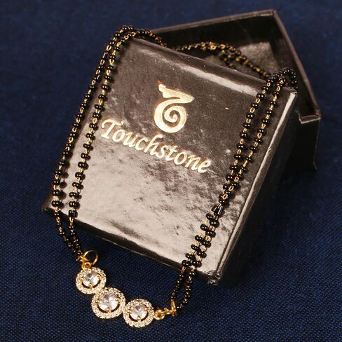 Sunsoul by Touchstone Traditional Indian Bollywood Studded Diamond Look Black Beads Symbolic Designer Jewelry Mangalsutra Pendant Set in Gold Tone for Women. in Kuwait