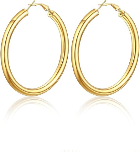 U7 Chunky Hoop Earrings for Women, Stainless Steel Hoops Earring, Classic Polished Thick Ear Jewelry, Black/Silver/Gold Hoop Earrings, 20/30/40/60/80mm in Saudi Arabia