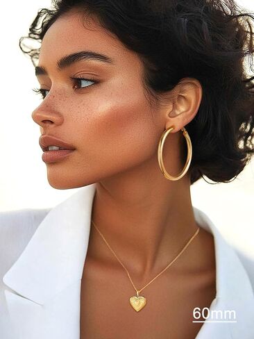 U7 Chunky Hoop Earrings for Women, Stainless Steel Hoops Earring, Classic Polished Thick Ear Jewelry, Black/Silver/Gold Hoop Earrings, 20/30/40/60/80mm in Saudi Arabia