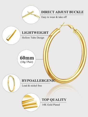 U7 Chunky Hoop Earrings for Women, Stainless Steel Hoops Earring, Classic Polished Thick Ear Jewelry, Black/Silver/Gold Hoop Earrings, 20/30/40/60/80mm in Saudi Arabia