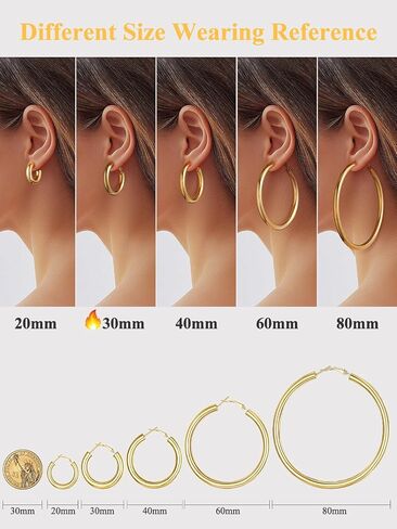 U7 Chunky Hoop Earrings for Women, Stainless Steel Hoops Earring, Classic Polished Thick Ear Jewelry, Black/Silver/Gold Hoop Earrings, 20/30/40/60/80mm in Saudi Arabia