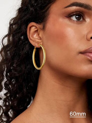 U7 Chunky Hoop Earrings for Women, Stainless Steel Hoops Earring, Classic Polished Thick Ear Jewelry, Black/Silver/Gold Hoop Earrings, 20/30/40/60/80mm in Saudi Arabia