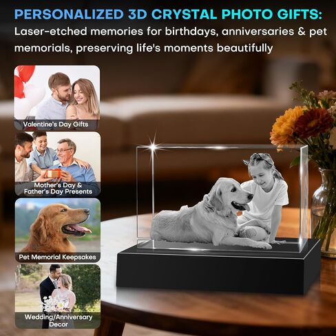 Personalized 3D Crystal Photo Gifts 3D Laser Picture Engraved Customized Picture Frames Crystal Anniversary Birthday Wedding Memorial Gift for Mom,Women,Wife,Men,Her,Husband,Grandma in Saudi Arabia