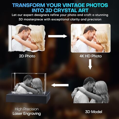 Personalized 3D Crystal Photo Gifts 3D Laser Picture Engraved Customized Picture Frames Crystal Anniversary Birthday Wedding Memorial Gift for Mom,Women,Wife,Men,Her,Husband,Grandma in Saudi Arabia