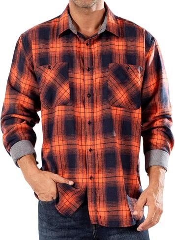 قمصان منقوشة من الفلانيل للجنسين، قميص كاجوال بأكمام طويلة وأزرار سفلية، مقاس مريح، مريح ودافئ للنساء والرجال in Kuwait