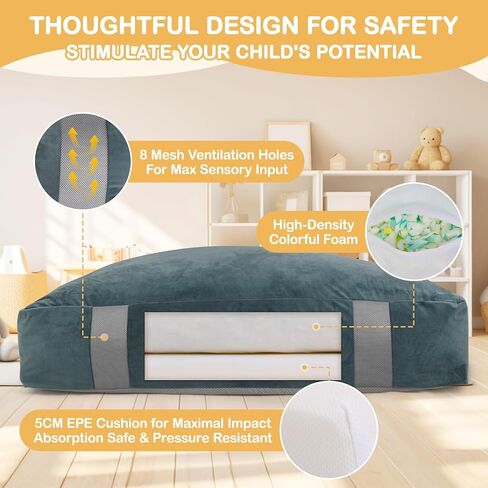 FINCOME Crash Sensory Pad for Kids Autistic Kids Landing Zone Sensory Tool | 2-Layer Foam for Autism, Easy-Clean Velvet Cover, Multi-Use/SIZE, Indoor & Outdoors Use Kids Jumping Pillow, Anxiety Relief in Saudi Arabia
