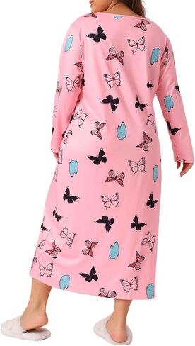 Agnes Orinda Plus Size Pajamas for Women Crew Neck Long Sleeve Casual Print Sleep Dress Nightgown Sleepwear in Saudi Arabia