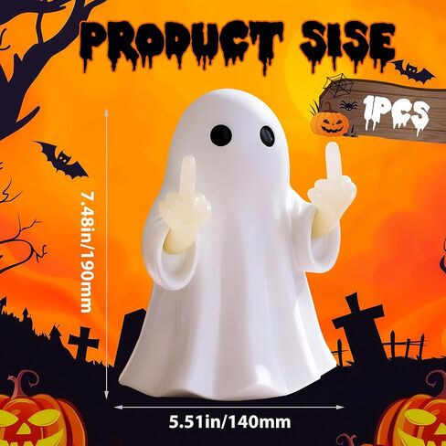 2025 Halloween Figurine Ghost, Ghosts Middles Fingers Figurine，Spooky Cute Halloween Decor，Haunted Porch & Indoor Home Statue，Coffee Table Centerpieces Shelf Mantel Display in Saudi Arabia
