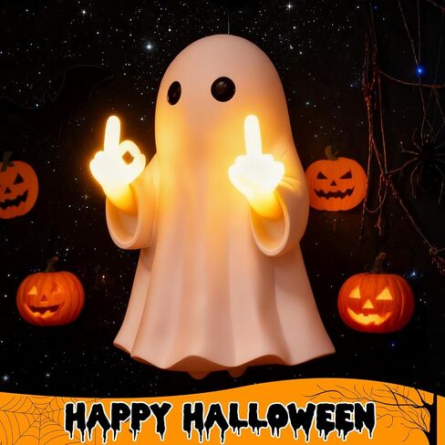 2025 Halloween Figurine Ghost, Ghosts Middles Fingers Figurine，Spooky Cute Halloween Decor，Haunted Porch & Indoor Home Statue，Coffee Table Centerpieces Shelf Mantel Display in Saudi Arabia