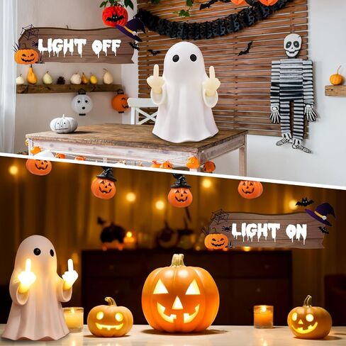 2025 Halloween Figurine Ghost, Ghosts Middles Fingers Figurine，Spooky Cute Halloween Decor，Haunted Porch & Indoor Home Statue，Coffee Table Centerpieces Shelf Mantel Display in Saudi Arabia